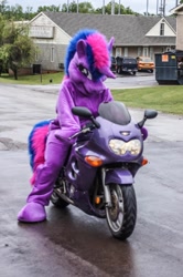 Size: 1276x1920 | Tagged: safe, artist:judhudson, derpibooru import, twilight sparkle, fursuit, irl, motorcycle, photo