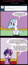 Size: 1000x2285 | Tagged: safe, artist:icesticker, princess celestia, twilight sparkle, twilight sparkle (alicorn), alicorn, pony, age regression, ask princess nanny twilight, askblutia, bluetia, blutia, cewestia, comic, cute, female, filly, looking at you, mare, nom, sitting