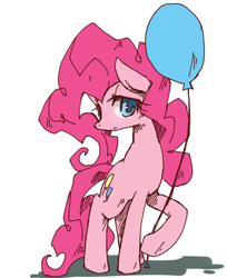 Size: 600x737 | Tagged: safe, artist:kolshica, pinkie pie, earth pony, pony, balloon, sad, solo