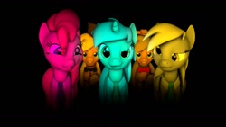 Size: 1191x670 | Tagged: safe, artist:the-lunar-brony, applejack, derpy hooves, lyra heartstrings, pinkie pie, earth pony, pegasus, pony, female, five nights at aj's, five nights at freddy's, mare