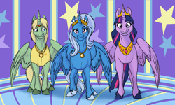 Size: 1200x720 | Tagged: safe, artist:foxenawolf, trixie, twilight sparkle, twilight sparkle (alicorn), oc, alicorn, fanfic:off the mark, alicorn oc, alicornified, fanfic, fanfic art, horn, race swap, trixiecorn, wings