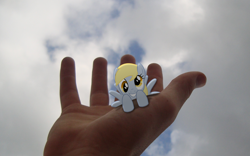 Size: 1920x1200 | Tagged: safe, artist:bryal, derpy hooves, pegasus, pony, female, hand, irl, mare, photo, ponies in real life, tiny ponies