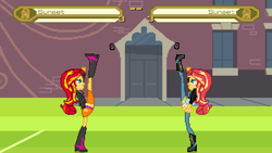 Size: 640x360 | Tagged: safe, artist:toonalexsora007, sunset shimmer, equestria girls, axe kick, canterlot high, kick, mugen, soccer field