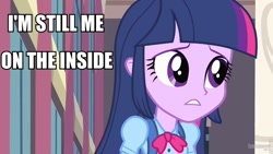 Size: 960x540 | Tagged: safe, derpibooru import, edit, edited screencap, screencap, twilight sparkle, equestria girls, equestria girls (movie), canterlot high, equestria girls drama, image macro, solo, text, truth