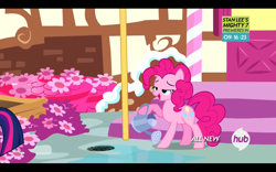 Size: 1680x1050 | Tagged: safe, screencap, pinkie pie, earth pony, pony, pinkie pride, hub logo, watering can