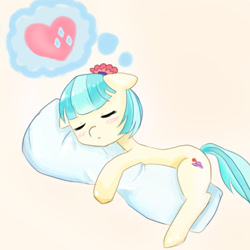 Size: 800x800 | Tagged: safe, artist:shouyu musume, coco pommel, rarity, pony, unicorn, female, implied shipping, lesbian, marshmallow coco, pillow hug, pixiv, shipping, sleeping, solo