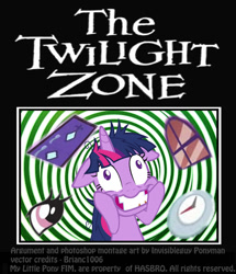 Size: 662x770 | Tagged: safe, artist:ponymaan, princess celestia, twilight sparkle, alicorn, pony, clock, door, eye, floppy ears, parody, reference, the twilight zone, twilight snapple, window