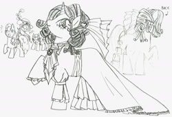 Size: 1975x1344 | Tagged: safe, artist:tantyonishikigoi, rarity, pony, unicorn, clothes, dress, monochrome, traditional art