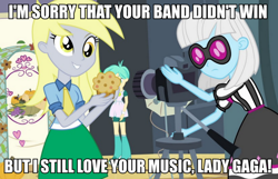 Size: 1008x650 | Tagged: safe, edit, edited screencap, screencap, derpy hooves, photo finish, tennis match, equestria girls, background human, image macro, meme, photo finish insults