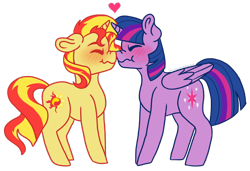 Size: 1280x877 | Tagged: safe, artist:ivybrush, sunset shimmer, twilight sparkle, twilight sparkle (alicorn), alicorn, pony, blushing, boop, female, lesbian, shipping, sunsetsparkle