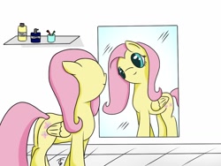 Size: 1024x768 | Tagged: safe, artist:gromektwist, fluttershy, pegasus, pony, cute, mirror, solo