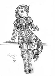 Size: 931x1280 | Tagged: safe, artist:kazen101, rarity, anthro, cyborg, clothes, female