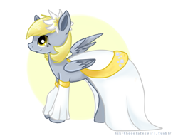 Size: 543x414 | Tagged: safe, artist:thunderclap12, derpy hooves, pegasus, pony, clothes, dress, female, flower, mare, solo