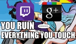 Size: 500x288 | Tagged: safe, idw, king sombra, princess celestia, alicorn, pony, unicorn, spoiler:comic20, former good king sombra, good king sombra, google, google+, image macro, meme, op is a cuck, op is trying to start shit, twitch.tv