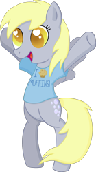 Size: 1682x3000 | Tagged: safe, artist:doctor-g, derpy hooves, pony, bipedal, clothes, heart eyes, muffin, simple background, solo, t-shirt, transparent background, wingding eyes