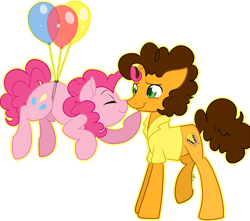 Size: 1700x1500 | Tagged: safe, artist:annakitsun3, cheese sandwich, pinkie pie, earth pony, pony, pinkie pride, balloon, boop, cheesepie, eyes closed, female, male, noseboop, shipping, straight