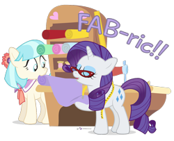 Size: 1110x900 | Tagged: safe, artist:dm29, coco pommel, rarity, earth pony, pony, unicorn, duo, fabric, measuring tape, mouth hold, simple background, transparent background