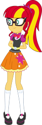 Size: 1024x3016 | Tagged: safe, artist:aqua-pony, artist:iamsheila, edit, sci-twi, sunset shimmer, twilight sparkle, equestria girls, adorkable, clothes, cute, dork, female, glasses, hands behind back, mary janes, nerd, palette swap, ponytail, recolor, shoes, simple background, skirt, socks, transparent background, vector, vector edit