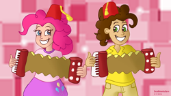 Size: 8000x4500 | Tagged: safe, artist:scobionicle99, cheese sandwich, pinkie pie, human, pinkie pride, absurd resolution, accordion, fez, hat, humanized, light skin, musical instrument, polka