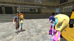 Size: 1600x900 | Tagged: safe, artist:trainloco505, sci-twi, sunset shimmer, twilight sparkle, oc, equestria girls, 3d, gmod, scout, team fortress 2