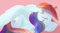 Size: 1920x1080 | Tagged: safe, artist:tohupo, derpibooru import, rainbow dash, pegasus, pony, cute, dashabetes, female, mare, simple background, sleeping, solo