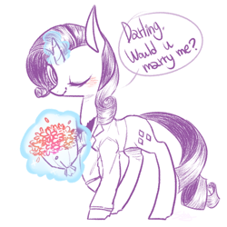 Size: 550x550 | Tagged: safe, artist:shining-dog, rarity, pony, unicorn, bouquet, bronybait, dialogue, flower, magic, marriage proposal, one eye closed, solo, speech bubble, telekinesis, wink