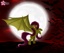 Size: 4867x4089 | Tagged: safe, artist:clouddg, fluttershy, bat, bat pony, pony, absurd resolution, flutterbat, moon, race swap, solo