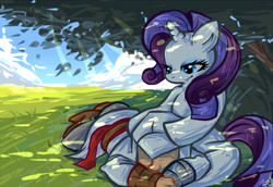 Size: 760x524 | Tagged: safe, artist:rousemouse, rarity, human, assassin's creed, crossover, head on lap, shade, tree