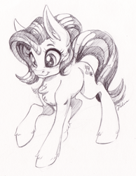 Size: 2020x2605 | Tagged: safe, artist:faline-art, starlight glimmer, unicorn, black and white, chest fluff, female, grayscale, mare, monochrome, sketch, smiling, solo, traditional art