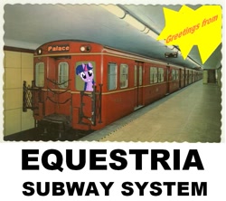 Size: 763x678 | Tagged: safe, derpibooru import, twilight sparkle, canterlot, equestria, metro, ponies in real life, postcard, subway, subway trains, text, toronto, train, underground