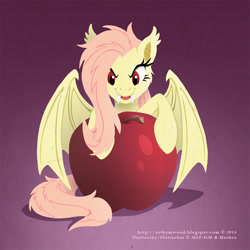 Size: 864x864 | Tagged: safe, artist:raynesgem, fluttershy, bat pony, pony, bats!, apple, flutterbat, race swap, solo