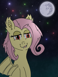 Size: 1264x1656 | Tagged: safe, artist:fluttershy-wins, fluttershy, bat pony, pony, bats!, flutterbat, mare in the moon, moon, night, race swap, smugdash, solo