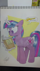 Size: 600x1064 | Tagged: safe, artist:andypriceart, derpibooru import, twilight sparkle, pony, unicorn, book, female, levitation, magic, mare, reading, sketchbook, solo, telekinesis, traditional art