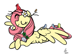 Size: 1280x971 | Tagged: safe, artist:rwl, fluttershy, bird, pegasus, pony, simple background, solo, white background