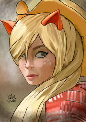 Size: 1024x1452 | Tagged: safe, artist:bjonsie13, artist:justinwharton, applejack, human, cosplay, humanized, solo