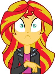 Size: 3000x4049 | Tagged: safe, artist:ambassad0r, artist:millennial dan, sunset shimmer, equestria girls, absurd resolution, clothes, female, jacket, shirt, simple background, solo, surprised, transparent background, vector