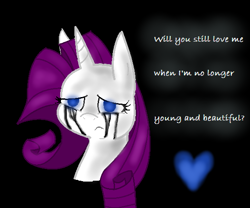 Size: 578x480 | Tagged: safe, artist:the-midnight-owl, rarity, pony, unicorn, crying, lana del rey, lyrics, solo, song reference, young & beautiful