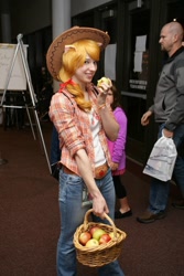 Size: 600x900 | Tagged: safe, artist:artemismooncosplay, applejack, human, apple, cosplay, irl, irl human, photo, tsubasacon