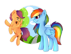 Size: 1280x960 | Tagged: safe, artist:deq46, derpibooru import, rainbow dash, scootaloo, pegasus, pony, scootalove, simple background, transparent background, tree