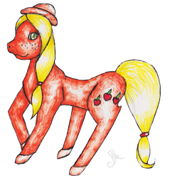 Size: 695x728 | Tagged: safe, artist:piichixchan, applejack, earth pony, pony, simple background, solo, traditional art