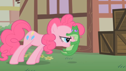 Size: 1280x720 | Tagged: safe, screencap, gummy, pinkie pie, earth pony, pony, gummypie, out of context