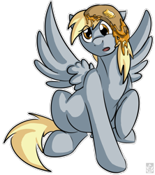 Size: 1497x1684 | Tagged: safe, artist:stormblaze-pegasus, derpy hooves, pegasus, pony, female, mare, pancakes, raised hoof, simple background, sitting, solo, spread wings, transparent background