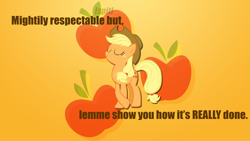 Size: 1920x1080 | Tagged: safe, artist:apertureninja, applejack, earth pony, pony, cutie mark, pose, quote, solo, vector, wallpaper