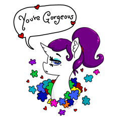 Size: 2142x2067 | Tagged: source needed, safe, artist:bunnycat, rarity, pony, unicorn, alternate hairstyle, beauty, flower, heart, ponytail, positive ponies, simple background, solo, transparent background