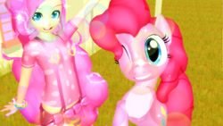 Size: 1366x768 | Tagged: safe, artist:rinnythepony, pinkie pie, human, 3d, human ponidox, humanized, light skin, mmd, wink