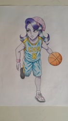 Size: 2322x4128 | Tagged: safe, artist:mrbojorquez7, starlight glimmer, human, equestria girls, basketball, beanie, clothes, hat, shoes, sneakers, solo, sports, traditional art, uniform