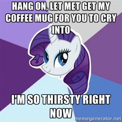 Size: 400x400 | Tagged: safe, rarity, pony, unicorn, crying, drinking tears, image macro, meme