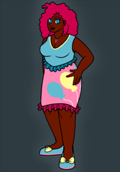 Size: 400x570 | Tagged: safe, artist:candybutthole, pinkie pie, human, dark skin, humanized, solo, why meph why