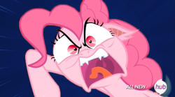 Size: 751x419 | Tagged: safe, edit, edited screencap, screencap, pinkie pie, bat pony, pony, pinkie pride, bat ponified, fangs, pinkiebat, rage, solo