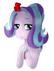 Size: 1536x2048 | Tagged: safe, artist:kateredfox, starlight glimmer, pony, unicorn, all bottled up, anger magic, bottle, female, hoof hold, lidded eyes, magic, mare, simple background, solo, tired, transparent background